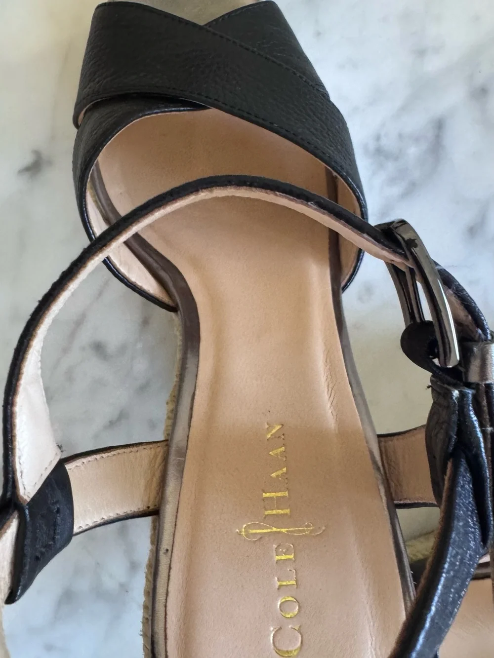 Cole Haan Hart Black Leather Espadrille Wedge Sandals - Women’s Size 5